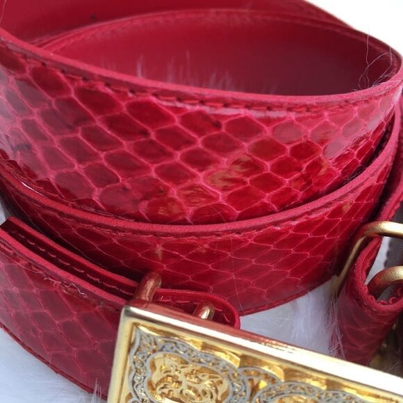 Vintage Red Snakeskin Embossed Belt M/L - Picture 5 of 6